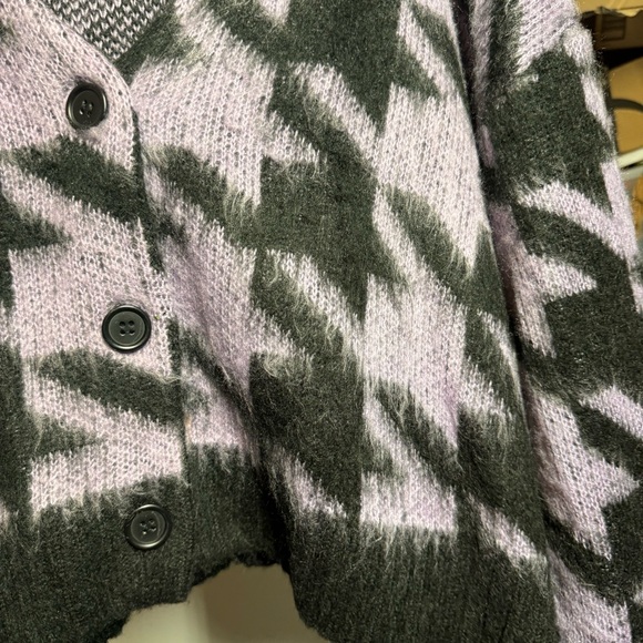 The Ragged Priest purple black houndstooth V neck button cardigan oversized S - Picture 12 of 13